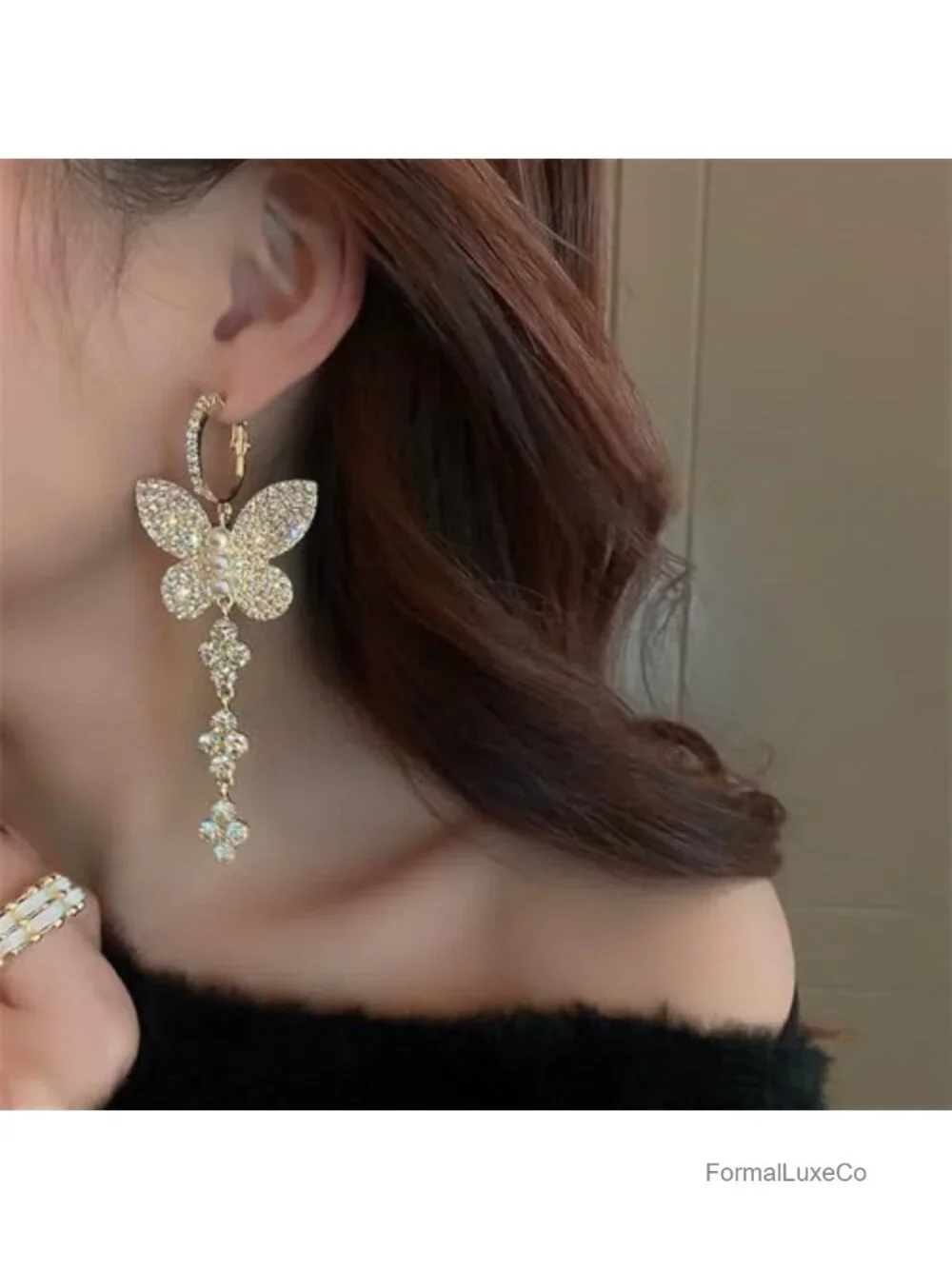 Crystal Butterfly Dangle Drop Hoop Earrings Gold Plated Huggie Pearl Cubic